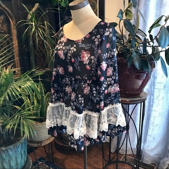 Chase floral chiffon Peplum lace empire waist top - Picture 4 of 8